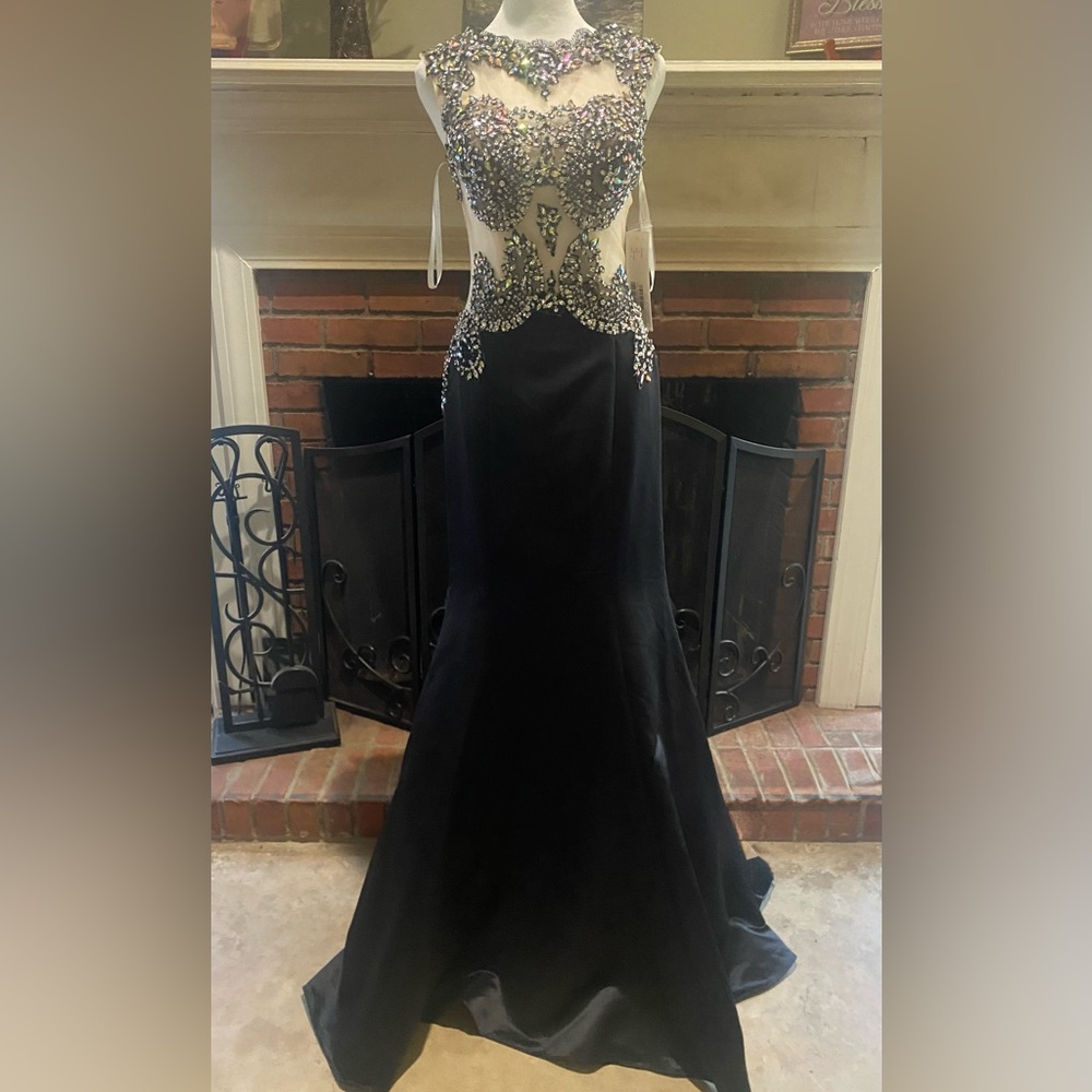 Jovani Black and Cream Embellished Dress
